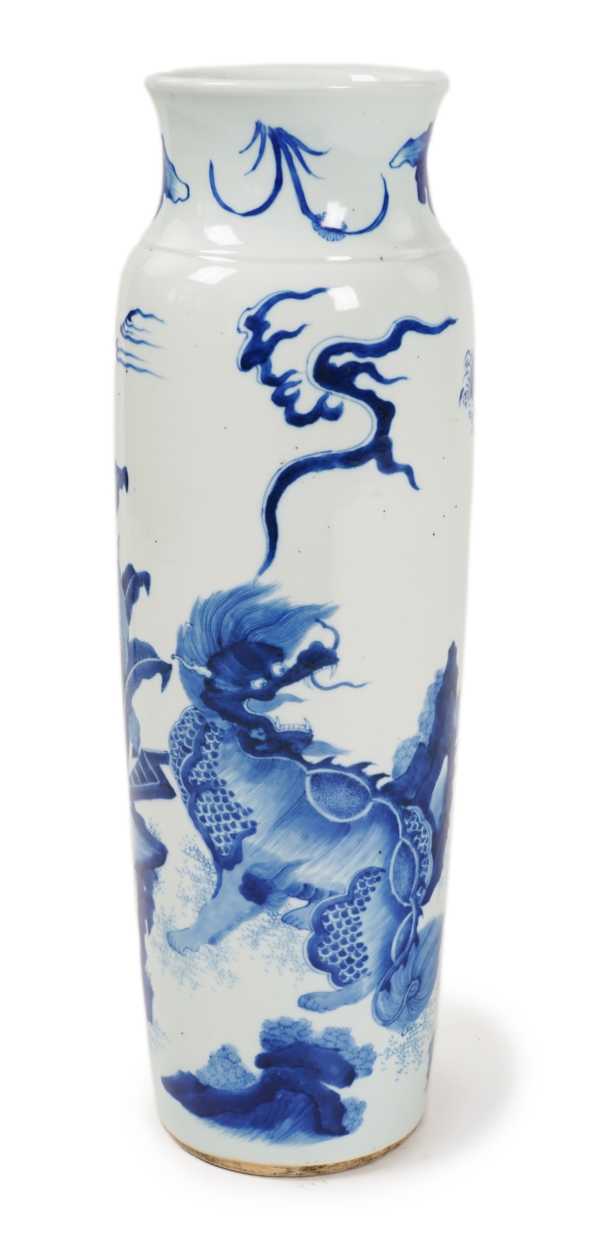 A Chinese blue and white ‘qilin’ rolwagen vase, possibly Chongzhen period (1627-1644)